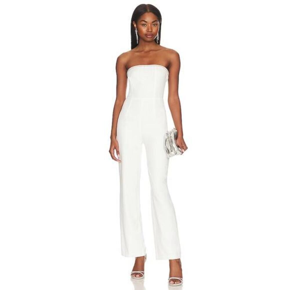 superdown‎ Women's White Keke Strapless Jumpsuit Small Blinged Sparkle